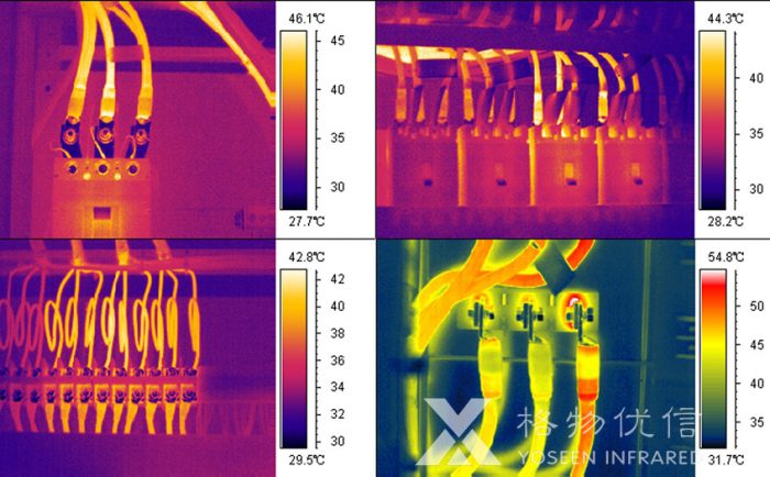 使用格物优信卡片机红外热像仪检测配电柜电路线发热情况