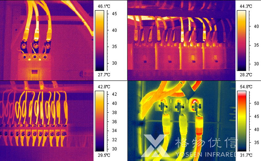 使用格物优信卡片机红外热像仪检测配电柜电路线发热情况
