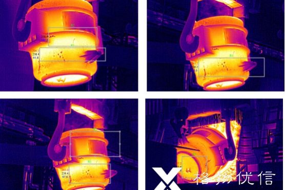 物优信红外热像仪钢包检测热成像实景图与温度曲线图