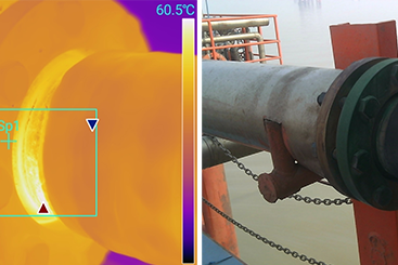 出现异常高温的管道法兰处的红外热像图