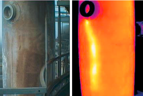 热力管道薄壁处温度明显不同