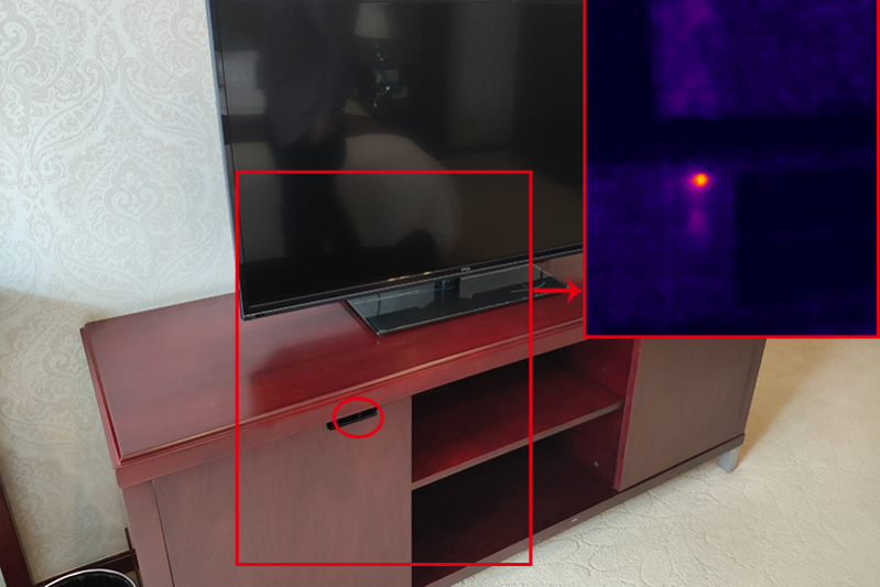 利用红外热像仪可以快速直观地检测出酒店房间极其隐蔽的摄像头