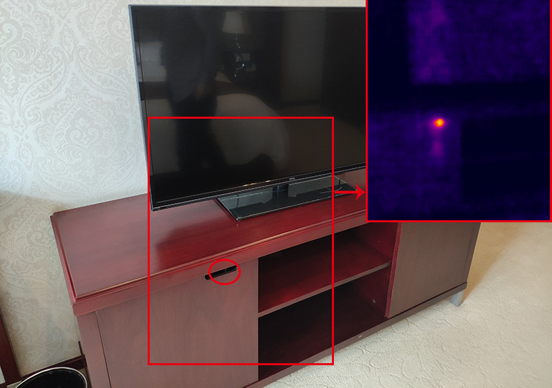 利用红外热像仪可以快速直观地检测出酒店房间极其隐蔽的摄像头