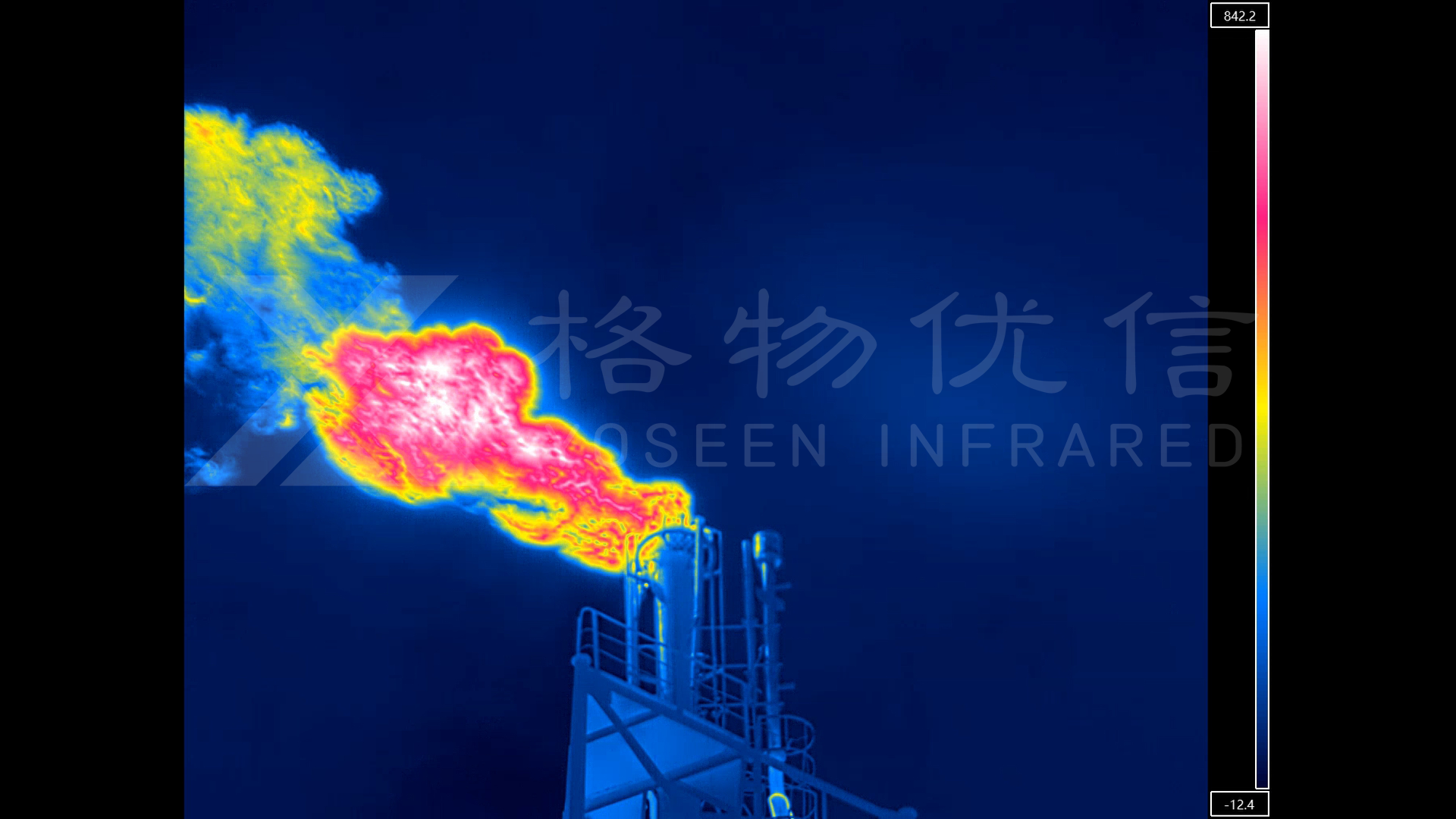 红外热像仪用于高架火炬火焰燃烧温度与层度观测